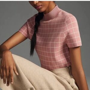 Maeve Anthropologie mock neck sweater top - light pink and white | NWT | XS